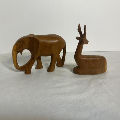 Vintage Hand Carved Gazelle and Elephant