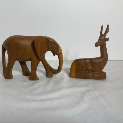 Vintage Hand Carved Gazelle and Elephant