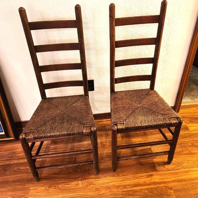 Lot #119 Good pair of Rush Botton Ladderback Chairs
