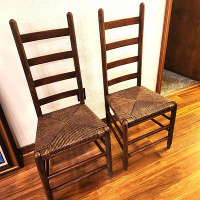 Lot #119 Good pair of Rush Botton Ladderback Chairs