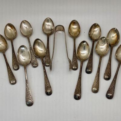 Small Dessert Spoons and Tongs Silver Plate
