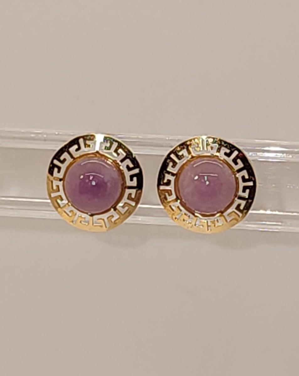 LOT 5 1.7 g 14k Yellow gold and Lavender Jade Pierced Earrings 2