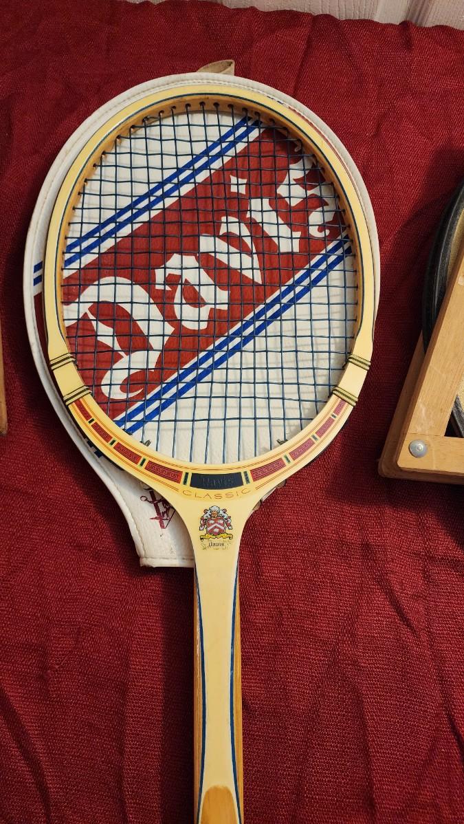 LOT 101 Three Vintage Rackets, Wilson Davis Spalding 2 w/Press 1 w/Cover