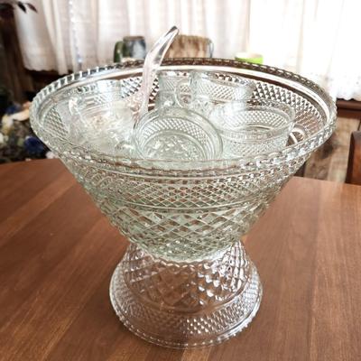 Lot #129 Pressed Glass Punch Bowl on Base - 18 cups