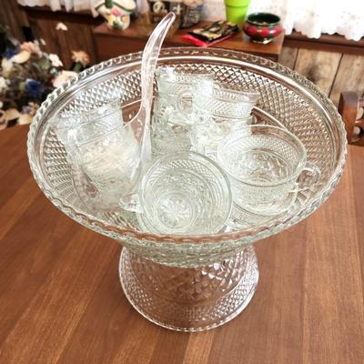 Lot #129 Pressed Glass Punch Bowl on Base - 18 cups