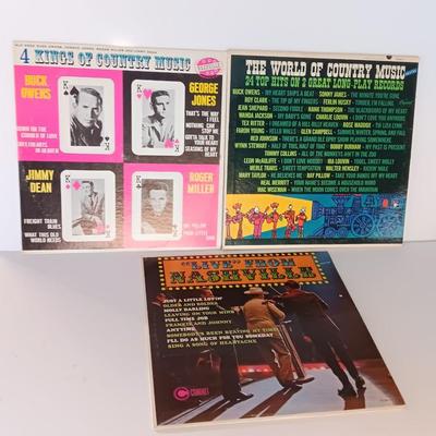 Three country Records LP's -Kings of Country ,usic - The world of Country music and live from Nashville