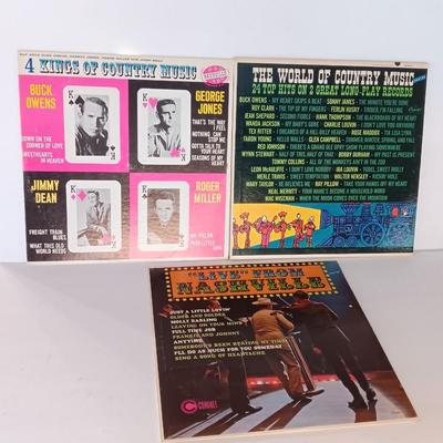Three country Records LP's -Kings of Country ,usic - The world of Country music and live from Nashville
