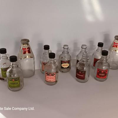 Glass Shot bottles and glass Miller High Life bottles with lables