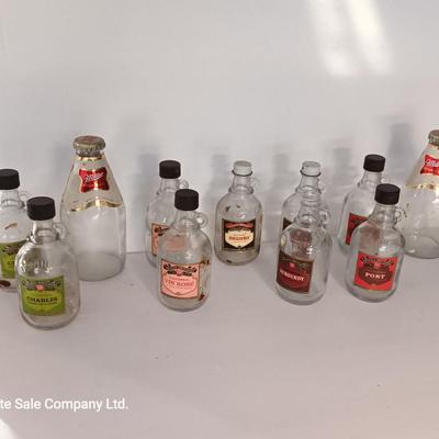 Glass Shot bottles and glass Miller High Life bottles with lables