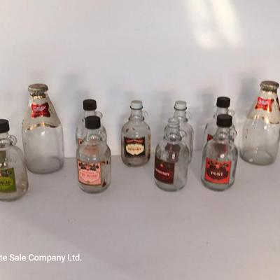 Glass Shot bottles and glass Miller High Life bottles with lables