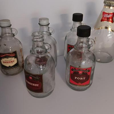Glass Shot bottles and glass Miller High Life bottles with lables