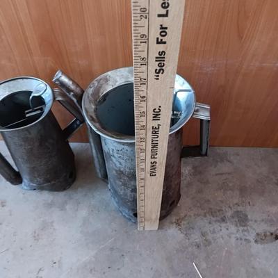 Two Vintage swivel spout oil cans - gallon Tool king & half gallon Huffman
