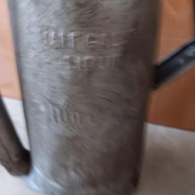 Two Vintage swivel spout oil cans - gallon Tool king & half gallon Huffman