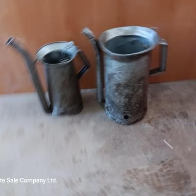 Two Vintage swivel spout oil cans - gallon Tool king & half gallon Huffman