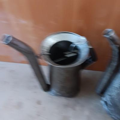 Two Vintage swivel spout oil cans - gallon Tool king & half gallon Huffman