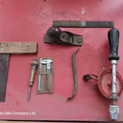 Collectible vintage small tools with antique drill - small plainer -