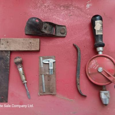 Collectible vintage small tools with antique drill - small plainer -