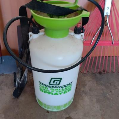 Yard and garden tools - weed sprayer - rake - hoe and shovel