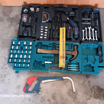Two incomplete tool kits in organizing boxes -