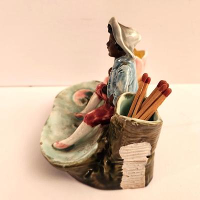Lot #68D  Antique Majolica Style Black Americana Match Strike