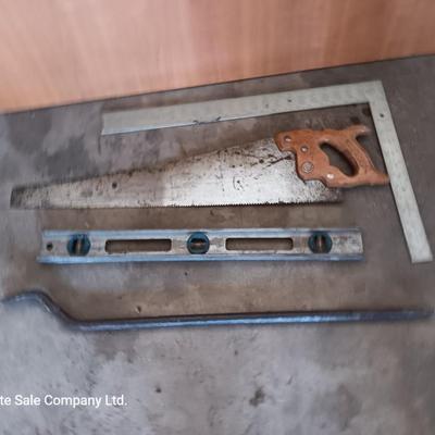 Hand saw - Level - pry bar and a Square