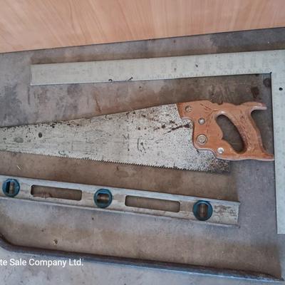 Hand saw - Level - pry bar and a Square