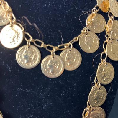 Double Strand Golden Coin Necklace