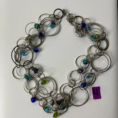 Chico's Silver Circles with Beaded Detail Necklace