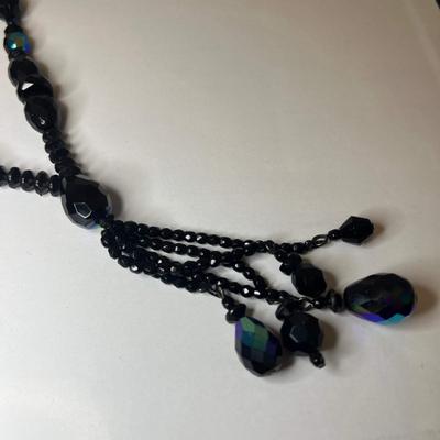 Black Iridescent Beaded Necklace