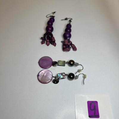 2 Pairs of Purple Beaded Earrings