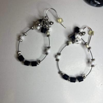 Black & White Beaded Statement Necklace with Earrings