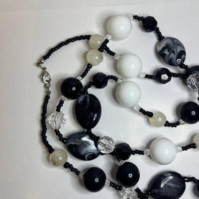 Black & White Beaded Statement Necklace with Earrings