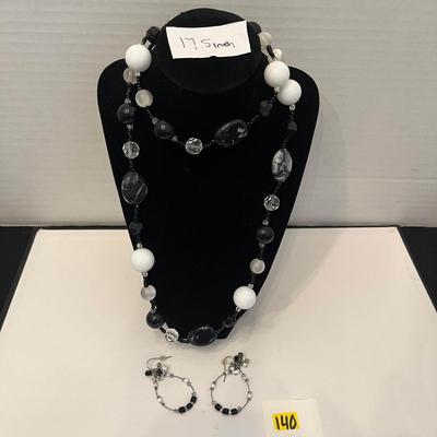 Black & White Beaded Statement Necklace with Earrings