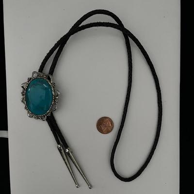 Faux Turquoise & Silver Bolo