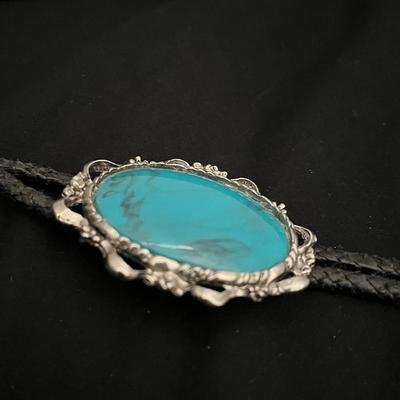 Faux Turquoise & Silver Bolo