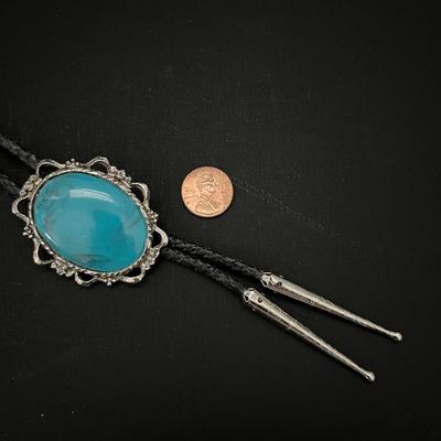 Faux Turquoise & Silver Bolo