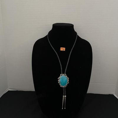 Faux Turquoise & Silver Bolo