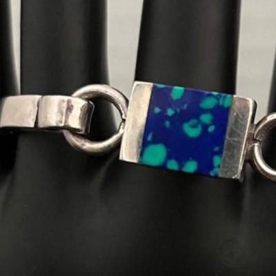 Mexico Silver & possible Azurite Bracelet