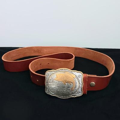 Bass Belt Buckle - 46" Leather Belt 