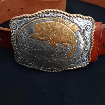 Bass Belt Buckle - 46" Leather Belt 