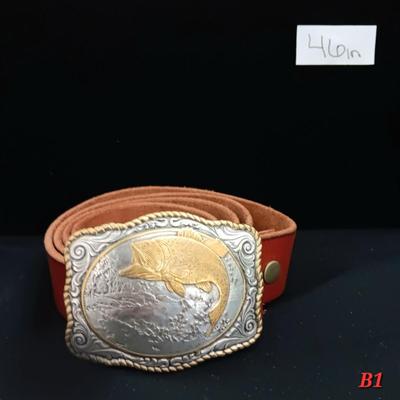 Bass Belt Buckle - 46" Leather Belt 