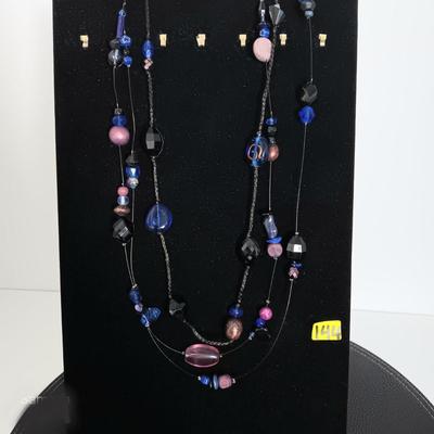 Pink, Blue, & Black Beaded Necklace