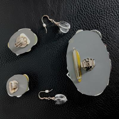 Clear Beaded Clip-On Earrings & Pin and Dangle Earrings
