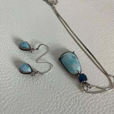 Larimar Turquoise Pendant Necklace and Earrings