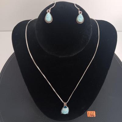 Larimar Turquoise Pendant Necklace and Earrings
