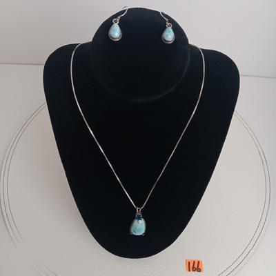 Larimar Turquoise Pendant Necklace and Earrings