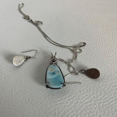 Larimar Turquoise Pendant Necklace and Earrings