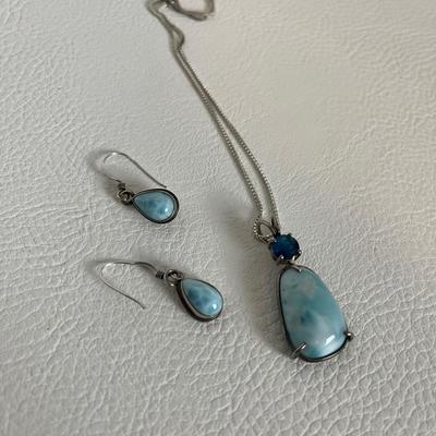 Larimar Turquoise Pendant Necklace and Earrings