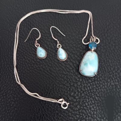 Larimar Turquoise Pendant Necklace and Earrings