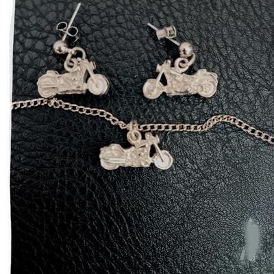 Motorcycle Necklace & Earrings